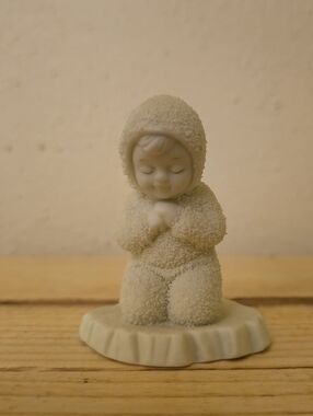 Snow Baby Textured Ceramic Figurine Baby in Hood - Cream